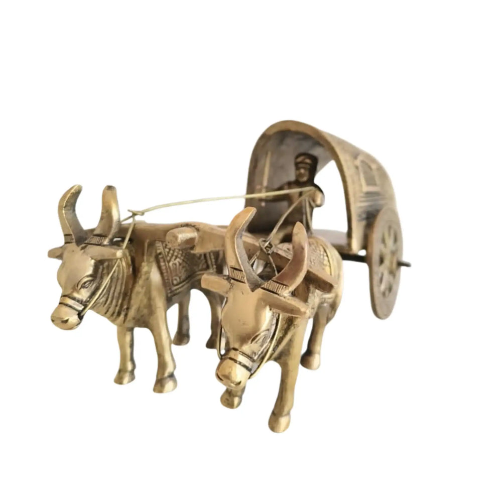 Brass Bullock Cart Figurine with Covered Canopy | Traditional Home Decor Showpiece Brass Ware