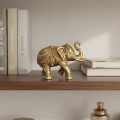 Hand-Carved Brass Elephant Statue: Symbol of Strength, Wisdom, and Good Fortune Brass Ware
