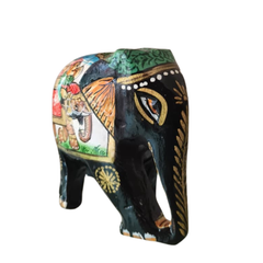 Black Painted Wooden Mughal Elephants – Elegant Decorative Figurines