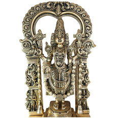 Antique Brass Lord Venkateswara Idol – Tirupati Balaji Statue with Arch for Home Temple Brass Ware