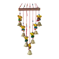 Hand-Painted Lord Ganesha and Golden Bell Wind Chime wall decor