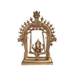 Unique Brass Lord Ganesha on Swing (Jhula): Idol of Joy, Playfulness, and Auspiciousness