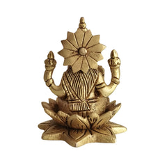 Miniature Golden Brass Idol of Goddess Lakshmi Seated on a Lotus Brass Ware