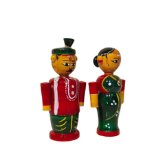 Etikoppaka Wooden Marriage Couple Figurines - Traditional South Indian Attire