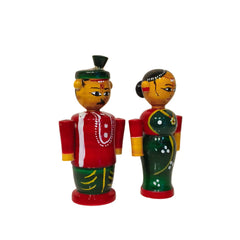 Etikoppaka Wooden Marriage Couple Figurines - Traditional South Indian Attire Etikoppaka Lacquerware