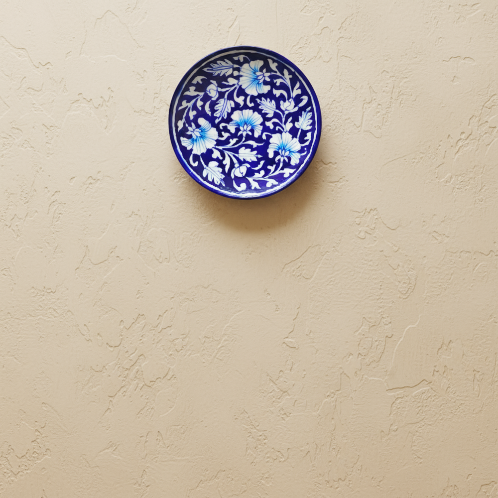 Classic Deep Blue Pottery Floral Wall Plate | Quartz Ceramic Decor Pottery