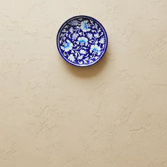 Classic Deep Blue Pottery Floral Wall Plate | Quartz Ceramic Decor Pottery
