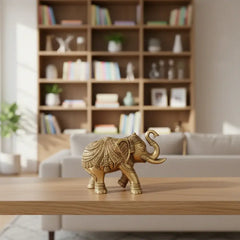 Hand-Carved Brass Elephant Statue: Symbol of Strength, Wisdom, and Good Fortune Brass Ware