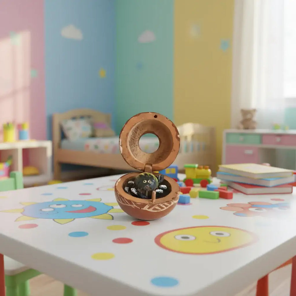 Handcrafted Wooden 'Surprise Spider' Box - Traditional Indian Trick Toy Wooden Decorative