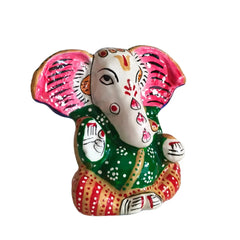 Meenakari Ganesha Idol - Hand-Painted Lord of Beginnings Metal Decorative