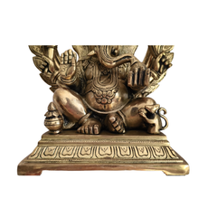 Brass Lord Ganesha Idol on Pedestal with Ornate Prabhavali Arch