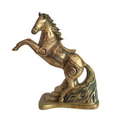 Galloping Brass Horse Statue | Ornate Handcrafted Rearing Horse Sculpture