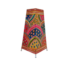 Hand-Painted Indian Leather Puppetry Lamp with Intricate Paisley and Floral Designs