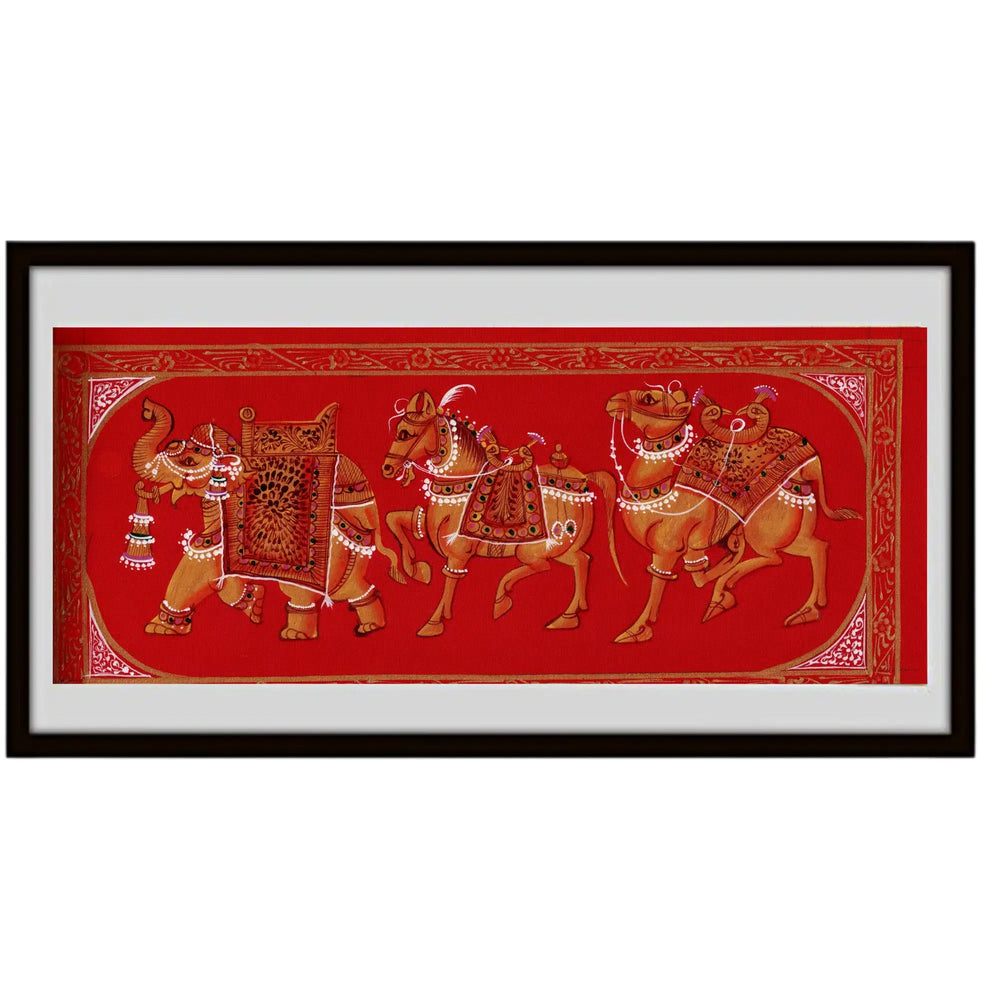 Rajasthan Mughal style Procession Miniature painting Paintings