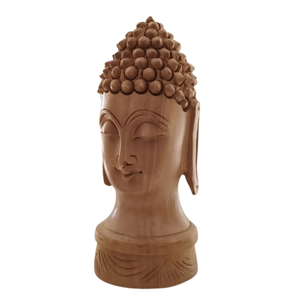 Buddha Wooden Head Statue | Hand-Carved Spiritual Decor maruthi handicrafts
