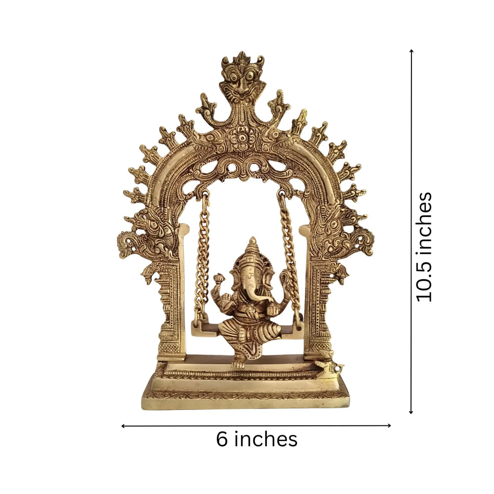 Unique Brass Lord Ganesha on Swing (Jhula): Idol of Joy, Playfulness, and Auspiciousness Brass Ware