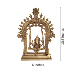 Unique Brass Lord Ganesha on Swing (Jhula): Idol of Joy, Playfulness, and Auspiciousness