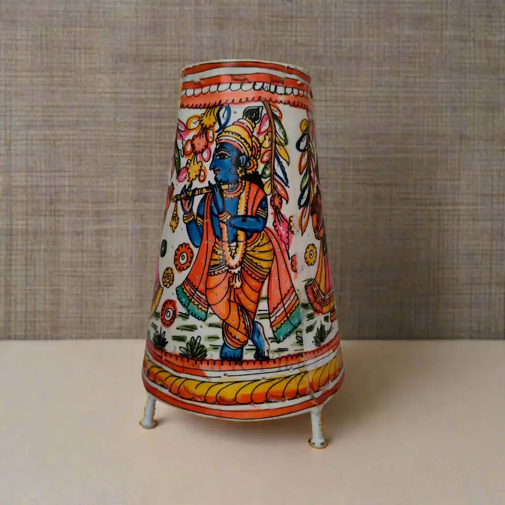 Handcrafted Leather Puppetry Divine Radha Krishna Theme | Bed Lamp Leather Paintings