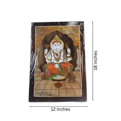 Intricate Rosewood Inlay Frame of Lord Ganesh with Shankh & Chakra