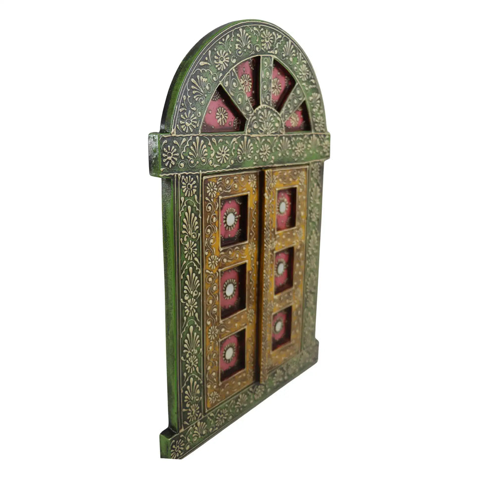 Hand-Painted Wooden Jharokha Door Frame – Traditional Wall Decor maruthi handicrafts
