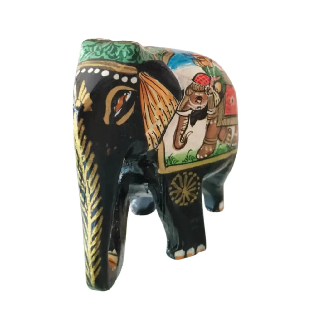 Black Painted Wooden Mughal Elephants – Elegant Decorative Figurines maruthi handicrafts