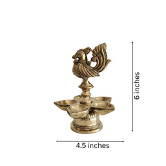 Brass Pancha Mukhi Peacock Diya - Five-Wick Traditional Oil Lamp Brass Ware