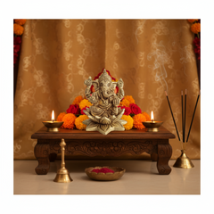 Golden Brass Lord Ganesha Idol Seated on a Lotus