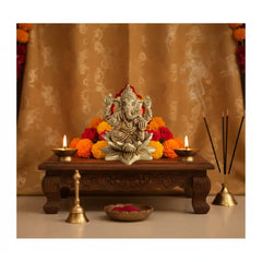 Golden Brass Lord Ganesha Idol Seated on a Lotus Brass Ware