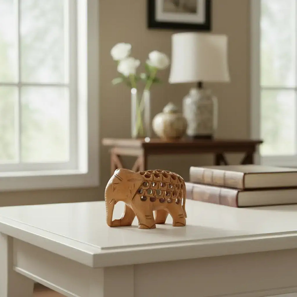Wooden Elephant with Jali Work | Handmade Indian Craft Sculpture maruthi handicrafts