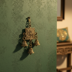Auspicious Brass Swastika Wall/Door Hanging with Decorative Temple Bells