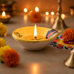 Hand-Painted Traditional Blue Pottery Diya | Oil Lamp For Pooja Room Pottery