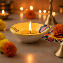 Hand-Painted Blue Pottery Diya | Traditional Oil Lamp