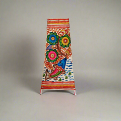 Hand-Painted Leather Lamp with Vibrant Fish and Tree of Life Motif