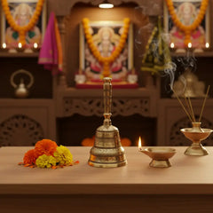 Traditional Handcrafted Brass Puja Bell (Ghanta) with Engraved Detailing Brass Ware