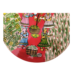 Cheriyal Flower Gathering Scene – Hand-Painted Round Wall Decor wall decor