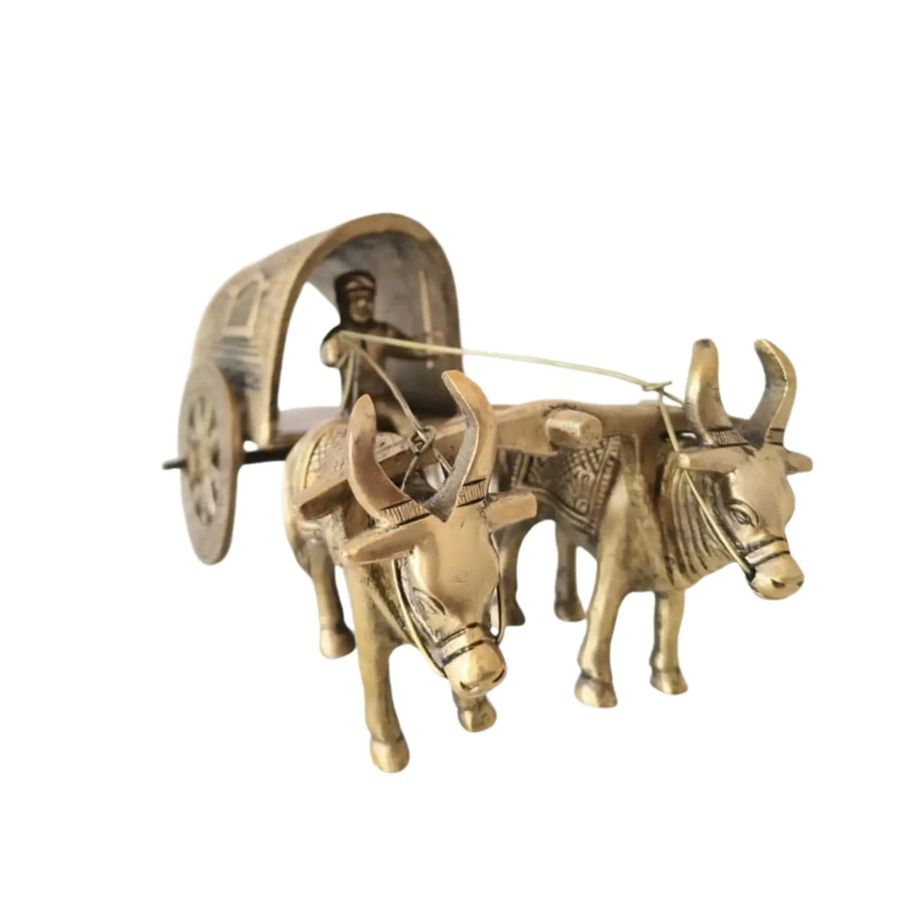 Brass Bullock Cart Figurine with Covered Canopy | Traditional Home Decor Showpiece Brass Ware