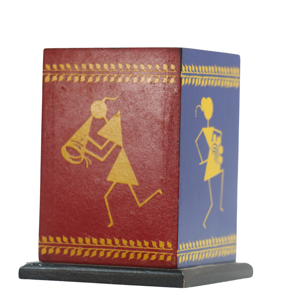 Traditional Channapatna lacquered wooden pen stand desk organizer