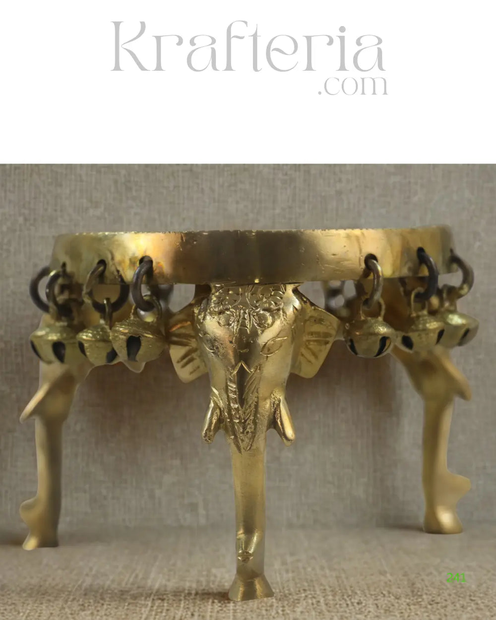 Brass Elephant Pooja Stools With Hanging Bells Brass Ware