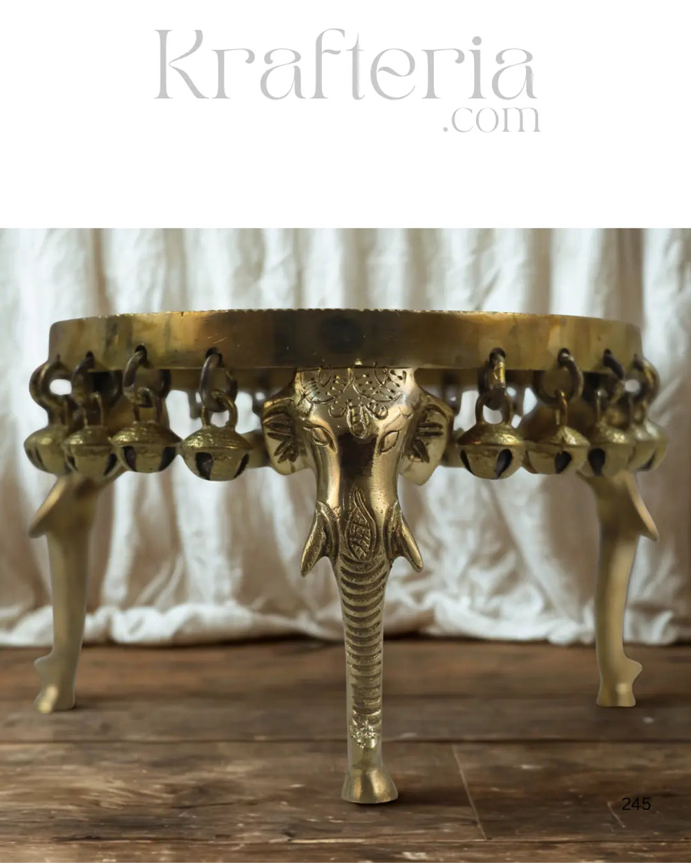 Brass Elephant Pooja Stools With Hanging Bells Brass Ware