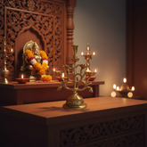 Ornate Brass Multi-Wick Diya Lamp with Peacock Motif - Traditional Pooja Item