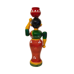 Vibrant Red Etikoppaka Doll with Pot - Non-Toxic Traditional Toy Art