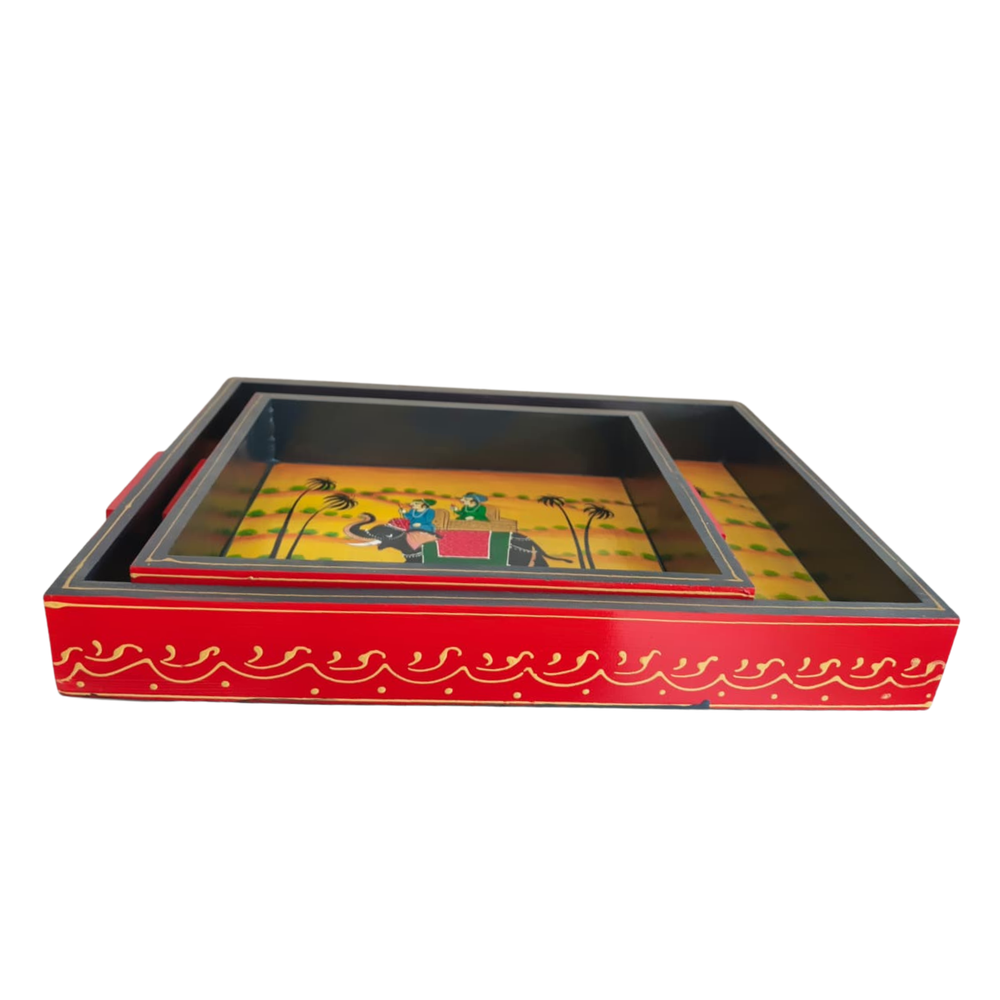 Hand-Painted Decorative Tray Set | Artisan Serving & Display Trays maruthi handicrafts