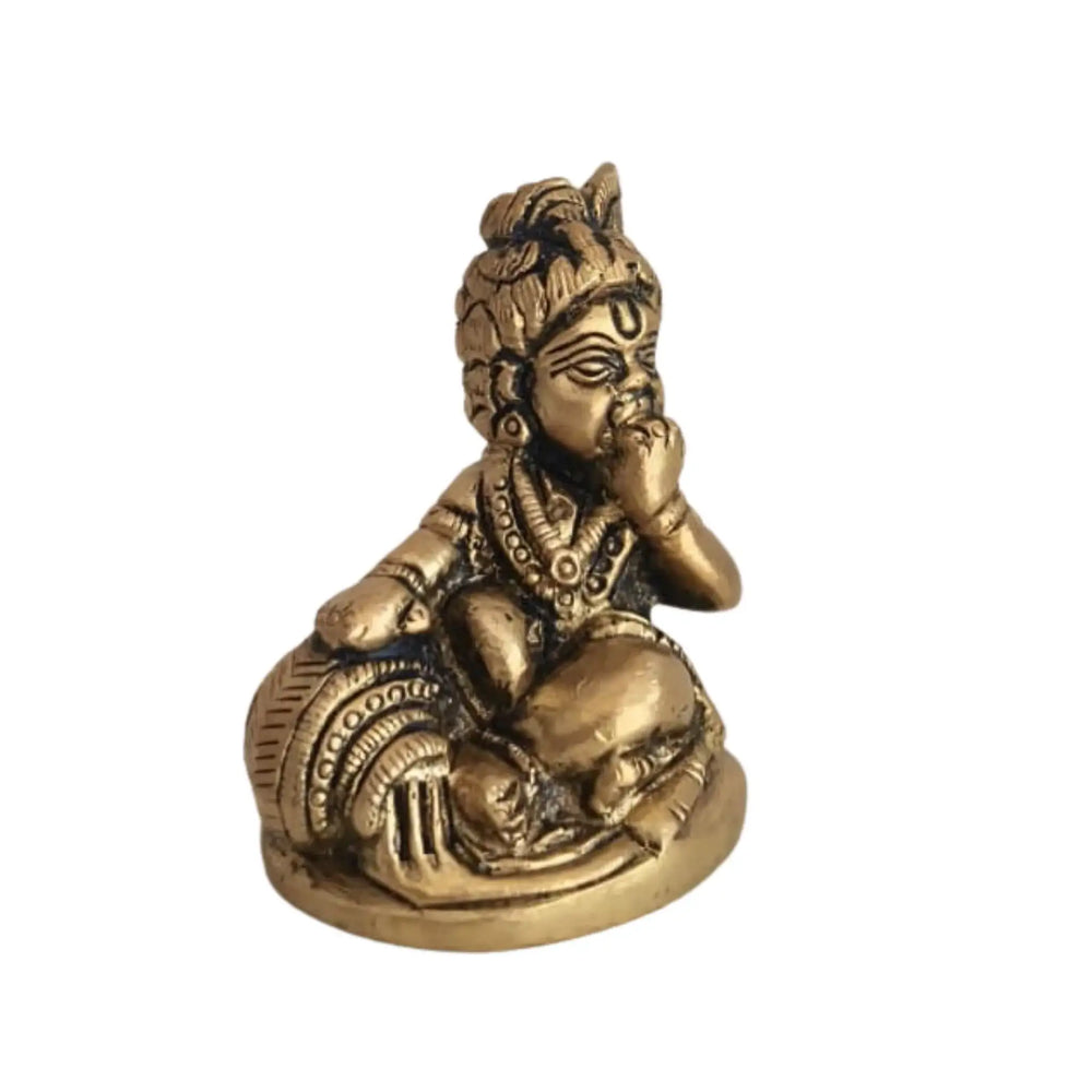 Brass Idol of Bal Krishna (Baby Krishna) with Butter Ball Brass Ware