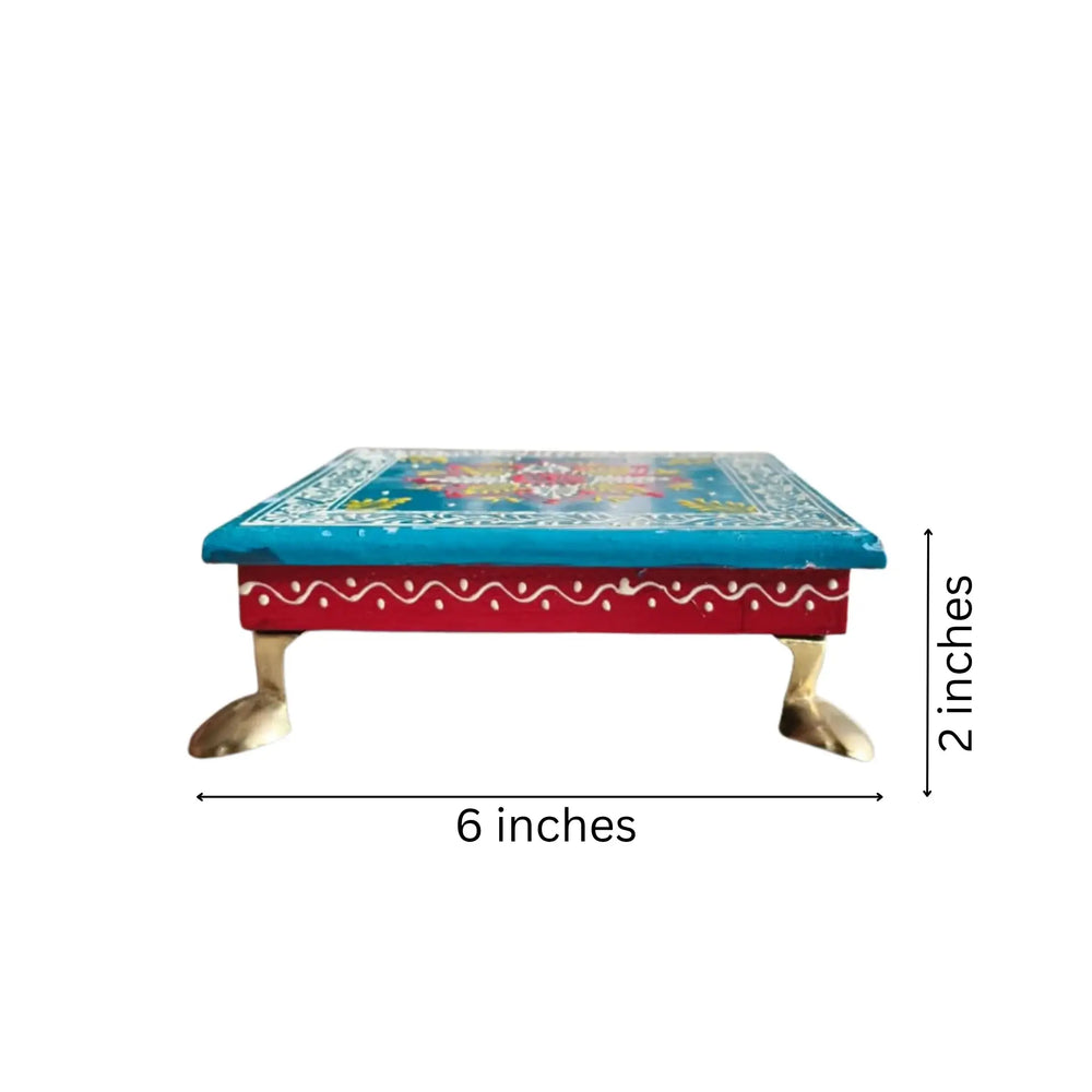 Hand-Painted Wooden Stool For Pooja (Chowki) with Traditional Design Wood Decorative
