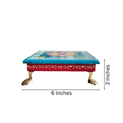 Hand-Painted Wooden Pooja Stool (Chowki) with Traditional Design