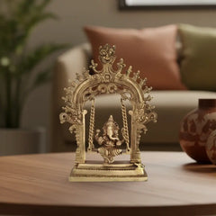 Unique Brass Lord Ganesha on Swing (Jhula): Idol of Joy, Playfulness, and Auspiciousness Brass Ware