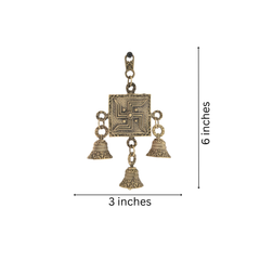 Auspicious Brass Swastika Wall/Door Hanging with Decorative Temple Bells