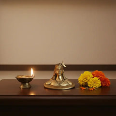 Brass Adiyogi Shiva Idol - Lord Shiva as the First Yogi and Source of Yoga Brass Ware
