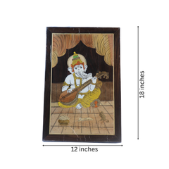 Ganesh in Temple Scene – Wooden Inlay Spiritual Artwork for Home & Office