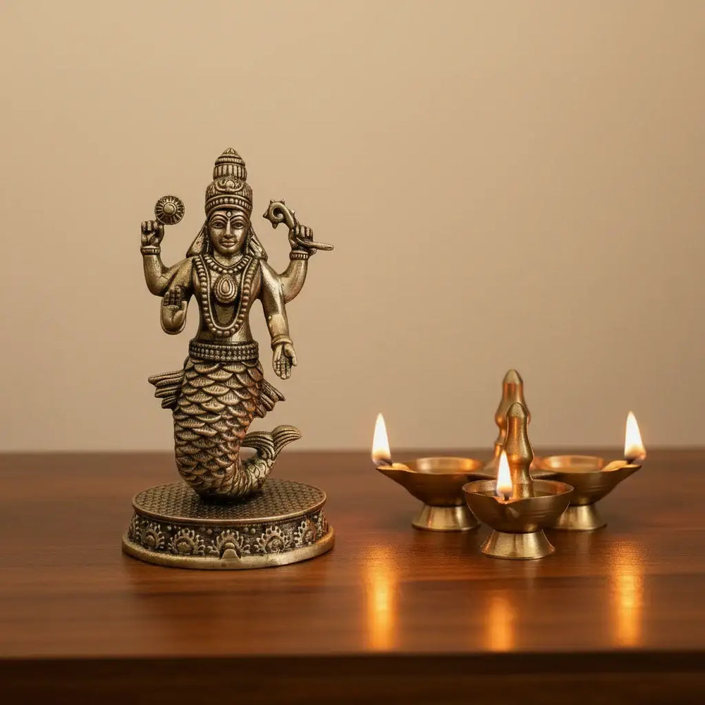 Brass Idol of Lord Matsya (The Fish Avatar of Lord Vishnu) Brass Ware